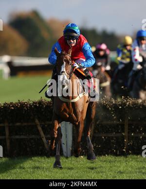 Stainsby Girl criée par Kit Alexander sur le chemin de gagner les places supplémentaires n'importe quel jour avec Betfair handicap haies sur Betfair Chase Day à Haydock Park Racecourse, Newton-le-Willows. Date de la photo: Samedi 19 novembre 2022. Banque D'Images