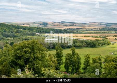 Vue sur la plaine d'inondation de Rivre Arun / Arun avec les South Downs en arrière-plan - Arundel, West Sussex, sud de l'Angleterre, Royaume-Uni. Banque D'Images