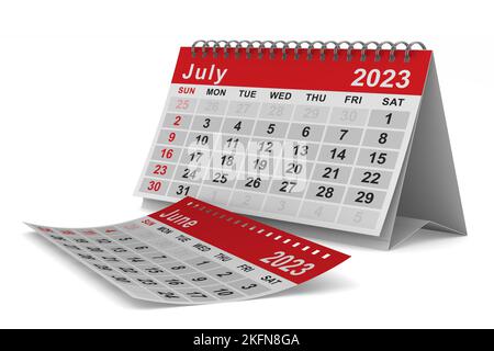 2023 ans. Calendrier de juillet. Illustration isolée 3D Banque D'Images