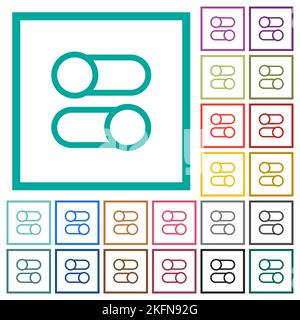 Les interrupteurs à bascule horizontaux définissent les icônes de couleur plate avec des cadres quadrants sur fond blanc Illustration de Vecteur