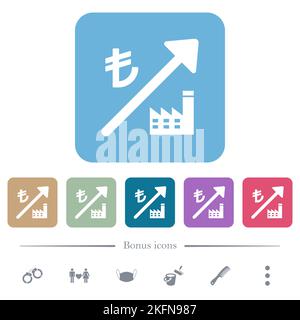La centrale électrique montante turque Lira prix des icônes plates blanches sur fond carré arrondi couleur. 6 icônes bonus incluses Illustration de Vecteur