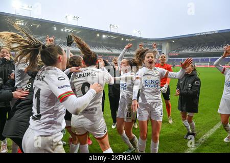 Bruxelles, Belgique. 19th novembre 2022. Les joueuses de l'OHL fêtent après avoir remporté un match de football entre RSC Anderlecht et OH Leuven, le samedi 19 novembre 2022 à Bruxelles, le 11 e jour de la compétition de football de première division de la Ligue belge « Super » 2022-2023. BELGA PHOTO DAVID CATRY crédit: Belga News Agency/Alay Live News Banque D'Images