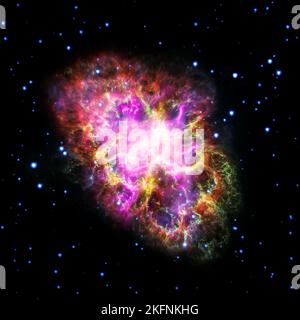Nébuleuse de crabe dans la constellation du Taureau. Supernova pulsar étoile neutron. Les éléments de cette image sont fournis par la NASA. Banque D'Images