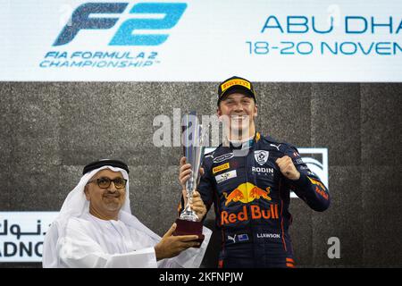 Ile de Yas, Abu Dhabi - 19//11/2022, LAWSON Liam (nzl), Carlin, Dallara F2, portrait lors de la ronde 14th du Championnat de Formule 2 de la FIA 2022, de 18 novembre à 20, 2022 sur le circuit pas Marina, à l'île de Yas, Abu Dhabi - photo Sebastian Rozendaal / Agence néerlandaise de photo / DPPI Banque D'Images