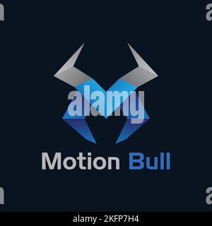 Lettre M Angry Bull Ox Head Motion Digital Media Sport automobile marque gradient logo Illustration de Vecteur
