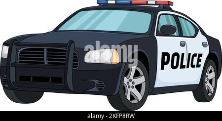 Illustration vectorielle de la voiture de police dans un dessin animé bleu Illustration de Vecteur