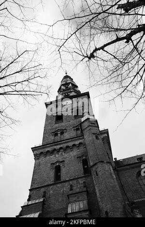 St. Eglise Pierre, Copenhague, Danemark. (St. Petri Kirke) Une église gothique scandinave dans la capitale danoise. Boîte de Petri Sankt. Noir et blanc gothique. Banque D'Images