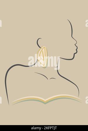 Silhouette minimaliste de femme noire, œuvres d'art linéaires Illustration de Vecteur