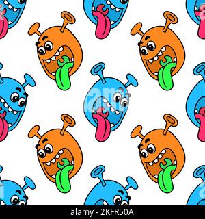 Illustration numérique d'un motif sans couture de monstres colorés sur fond blanc Illustration de Vecteur