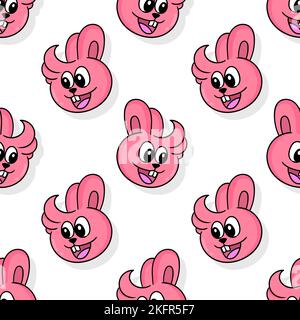 Illustration numérique d'un motif sans couture composé de jolis personnages de lapin rose sur fond blanc Illustration de Vecteur