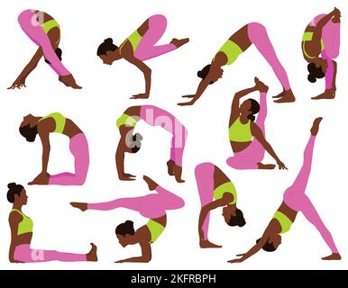 Ensemble de femmes faisant du yoga et des exercices de fitness. Illustration de Vecteur