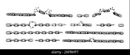 Chaîne cassée avec des éclats comme symbole de force et de liberté. Esquisse de chaînes métalliques. Illustration vectorielle isolée sur fond blanc Illustration de Vecteur