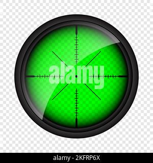 Arme de vue de nuit, fusil de sniper optique oscilloscope. Viseur du canon de chasse avec réticule. Visée, symbole de marque de tir. Affiche de cible militaire, silhouette Illustration de Vecteur