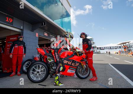 Dimanche, 20 novembre, 2022. Championnat du monde FIM Superbike. Phillip Island, Australie. Réchauffez-vous. Alvaro Bautista (Aruba.it Ducati World SBK Team) Banque D'Images