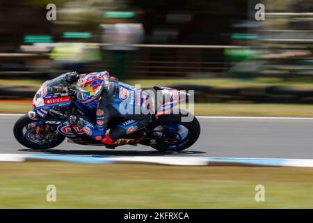 Dimanche, 20 novembre, 2022. Championnat du monde FIM Superbike. Phillip Island, Australie. Tissot Superpole. Toprak Razgatliogliu, équipe mondiale SBK de Pata Yamaha. Razgatlioglu a terminé la course Superpole en deuxième place derrière Alvaro Bautista. Banque D'Images