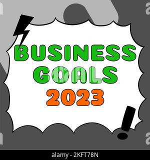 Affiche textuelle indiquant les objectifs d'entreprise 2023. Mot écrit sur les capacités avancées attentes en temps opportun objectifs Banque D'Images
