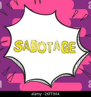 Sabotage du signe d'écriture à la main. Mot pour la destruction des outils et des matériaux d'un employeur par les travailleurs Banque D'Images