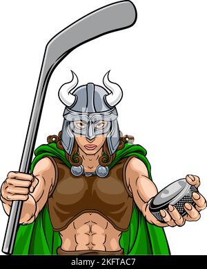 Mascotte de l'équipe sportive de hockey sur glace Viking Warrior Woman Illustration de Vecteur