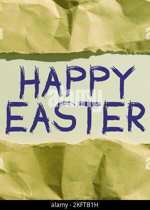 Légende conceptuelle Joyeuses Pâques. Concept d'affaires Fête chrétienne commémorant la résurrection de Jésus Banque D'Images