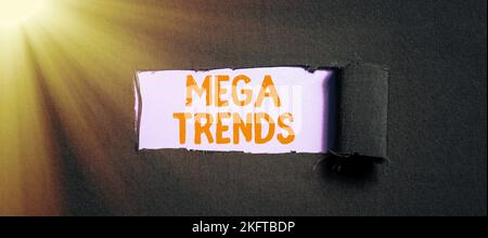 Légende présentant Mega Trends. Idée d'entreprise des phénomènes puissants ayant un impact sur les fondations de notre monde Banque D'Images