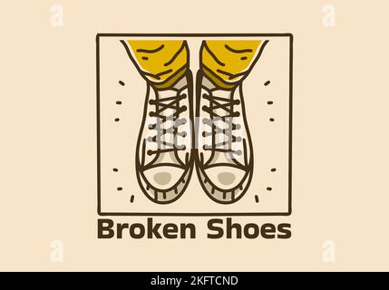 Illustration artistique vintage des chaussures dans la vue de dessus Illustration de Vecteur