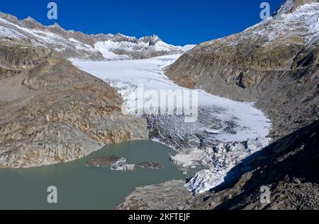 Glacier du Rhône avec lac glacier, Gletsch, Alpes Urner, Valais, Suisse Banque D'Images