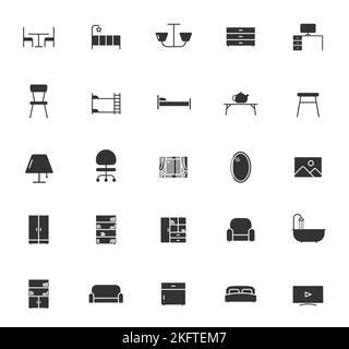 icônes vectorielles glyphes de meubles isolées sur blanc Illustration de Vecteur