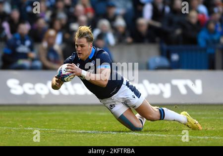 Édimbourg, Écosse, le 19th novembre 2022. Duhan van der Merwe, d'Écosse, lors du match des Autumn Nation Series au stade Murrayfield, à Édimbourg. Le crédit photo devrait se lire: Neil Hanna / Sportimage Banque D'Images