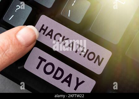Inspiration montrant le signe Hackathon. Événement de concept d'Internet où un grand nombre de personnes s'engagent dans la programmation Banque D'Images