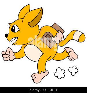 Une illustration vectorielle doodle d'un renard en train de courir avec un livre en main vers l'école avec enthousiasme Illustration de Vecteur