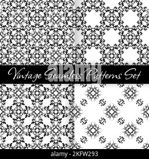 Ensemble de gabarits décoratifs avec ornements noirs et blancs. Motif sans couture de style oriental pour une décoration d'intérieur. Noir et blanc. Illustration vectorielle. Illustration de Vecteur