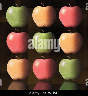 Les pommes font l'objet de cette illustration 3-D qui inclut des couleurs éclatantes et un éclairage spectaculaire. Texture et grunge sont également vus dans ce groupe o Banque D'Images