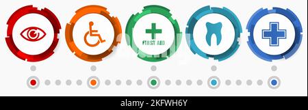Ensemble d'icônes vectorielles pour l'hôpital, boutons de conception plate de concept médical, modèle d'infographie Illustration de Vecteur
