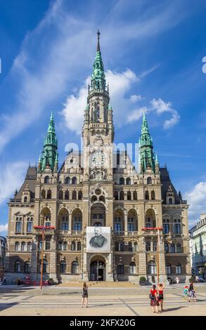 Hôtel de ville historique sur la place centrale du marché de Liberec, République tchèque Banque D'Images
