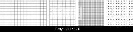Grilles de modèles à carreaux sur fond blanc. Formes de base, lignes et motif de pages vides en pointillés. Mesh BluePrint, motif vectoriel carré créatif Illustration de Vecteur