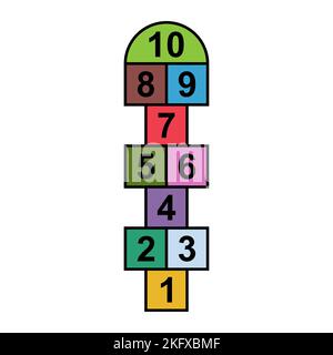 Hopscotch outdoor icône, amusant jouer sauter jeu actif enfant, Street vector illustration . Illustration de Vecteur