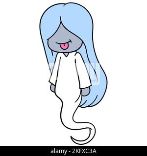 Vecteur modifiable d'un fantôme avec de longs cheveux bleus Illustration de Vecteur