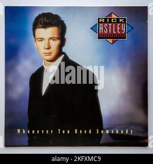 LP couverture de chaque fois que vous avez besoin de quelqu'un, le premier album de Rick Astley, qui a été publié en 1987 Banque D'Images