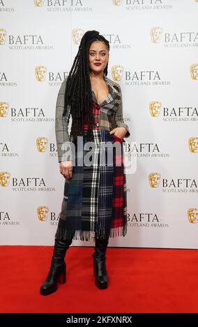 Izuka Hoyle arrive aux BAFTA Scotland Awards au DoubleTree by Hilton Glasgow Central. Date de la photo: Dimanche 20 novembre 2022. Banque D'Images