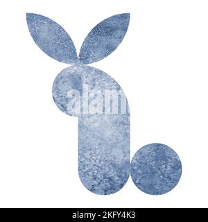 Silhouette de lapin bleu marine aquarelle isolée sur fond blanc. Aquarelle dessin à la main simple géométrique forme d'art contemporain. Motif imprimé templ Banque D'Images