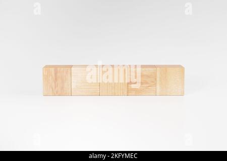 Blocs de tuiles en bois sur fond blanc isolé, rendu 3D. Maquette pour le texte, l'abréviation et les panneaux sur les cubes de bois Banque D'Images