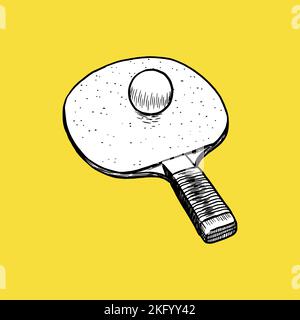 Ping pong ou icône tennis de table. Esquisse et Vintage Illustration de Vecteur