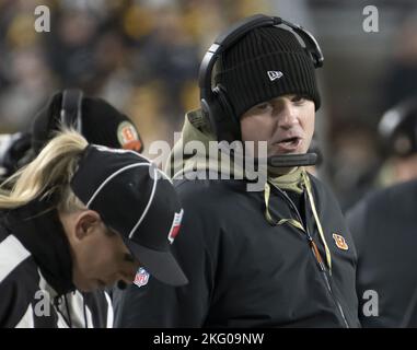 Pittsburgh, États-Unis. 20th novembre 2022. Zac Taylor, entraîneur-chef des Bengals de Cincinnati, au cours du deuxième trimestre des Bengals, remporte la victoire contre les Steelers de Pittsburgh au stade d'Acrisure dimanche, 20 novembre 2022 à Pittsburgh. Photo par Archie Carpenter/UPI crédit: UPI/Alay Live News Banque D'Images