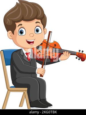 Petit garçon de dessin animé jouant un violon Illustration de Vecteur