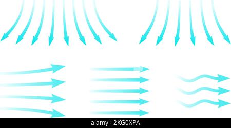 Débit d'air. Ensemble de flèches bleues indiquant la direction du mouvement de l'air. Flèches de direction du vent. Bleu, froid, flux frais provenant du conditionneur. Vecteur Illustration de Vecteur
