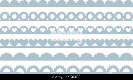 Jeu de contours de pinceau sans couture à bords festonnés. Bordure festonnée simple. Silhouette des lacets en tissu. Répéter l'adorable décoration vintage à volants. Rubans de texture Illustration de Vecteur