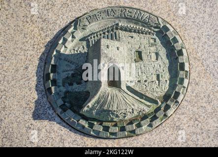 Couvent de San Marcos à Leon City, Espagne. Médaillon commémoratif des villes clés de Saint-Jacques, pèlerinage, Puente de la Reina Banque D'Images