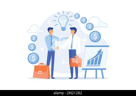 Les hommes d'affaires font un accord. Gestion de la marque. Collaboration d'entreprise. Partenariat et entente, coopération et travail d'équipe, concept de partenaires commerciaux. Illustration de Vecteur