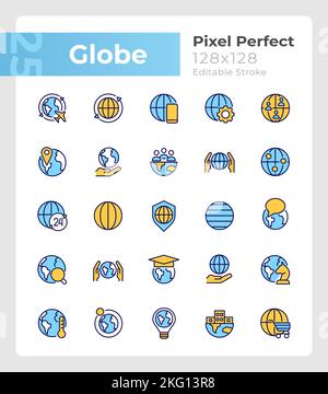 Ensemble d'icônes de couleur RVB globe pixel Perfect Illustration de Vecteur
