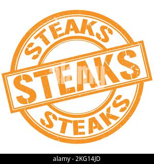 TEXTE « STEAKS » inscrit sur l'étiquette orange circulaire Banque D'Images